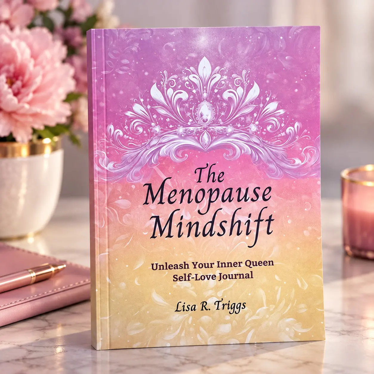 the menopause mindshift main title with the subtitle unleash your inner queen self love journal