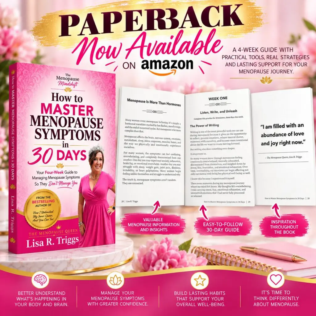 a paperback book is pictured on the left. A woman is featured on the cover of the book